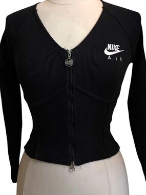 Nike Black Ribbed Zip-Up Womens long sleeve top  with Nike Air Logo